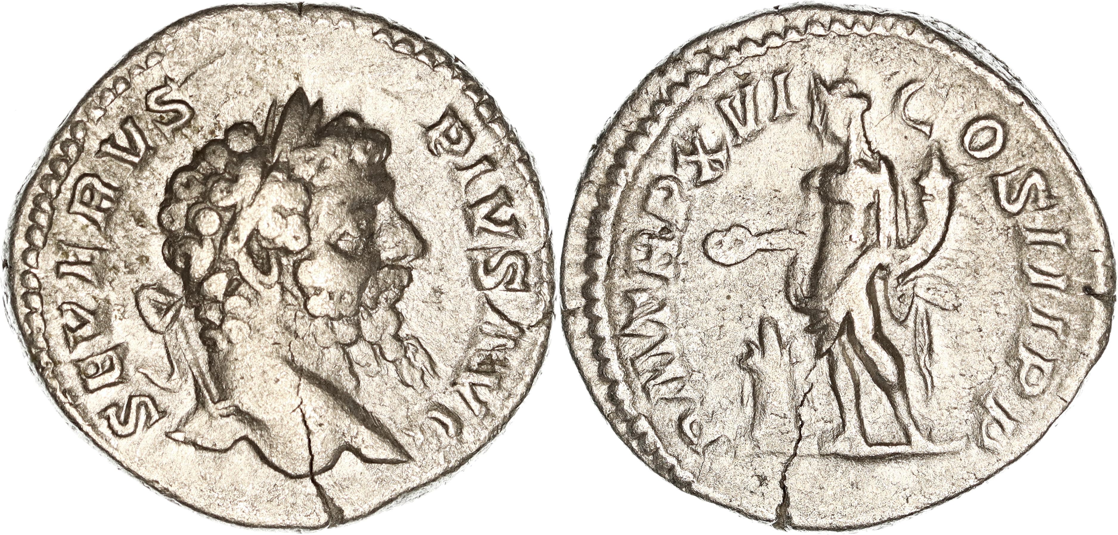 Roman Empire, Septimius Severus, Silver Denarius, 208 AD, nVF