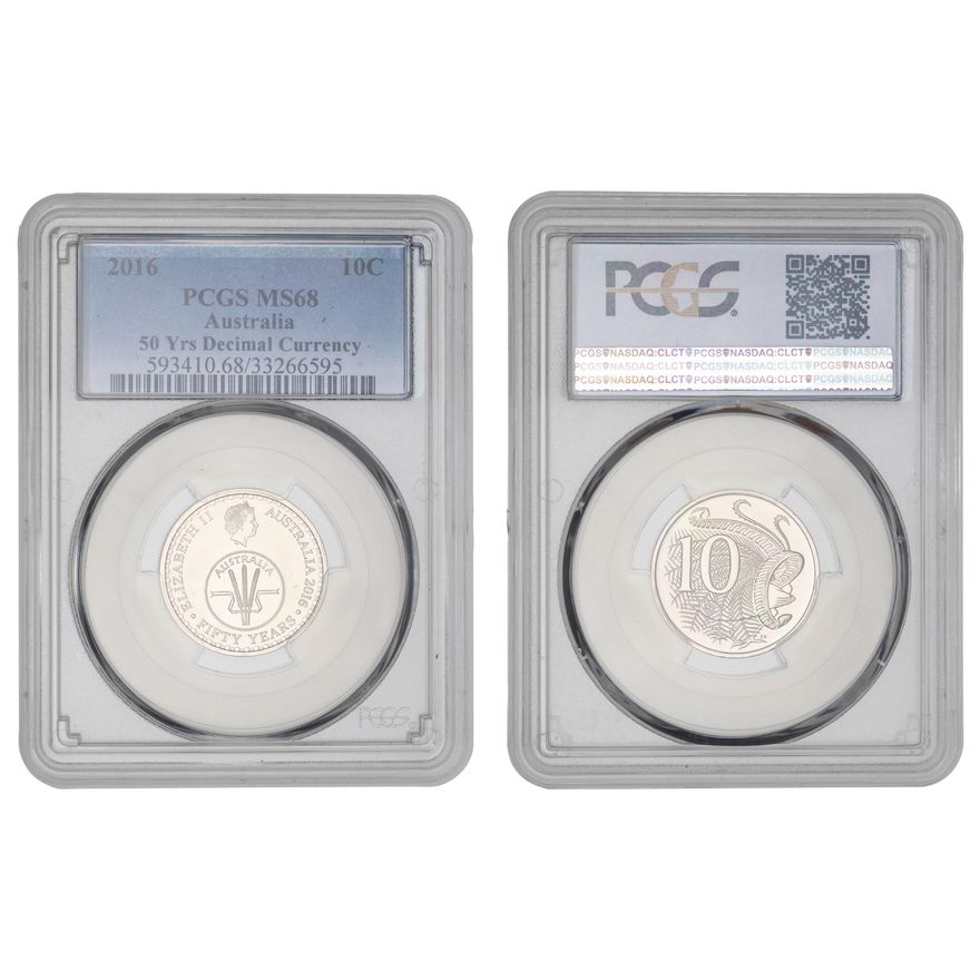 Elizabeth II, 50 Yrs Decimal Currency, Ten Cent, 2016, PCGS MS68