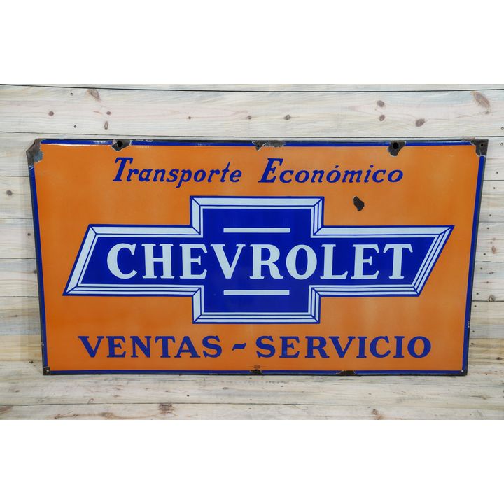Chevrolet in Bowtie Ventas-Servico Single Sided Porcelain Rolled Edge Sign TAC 8.5