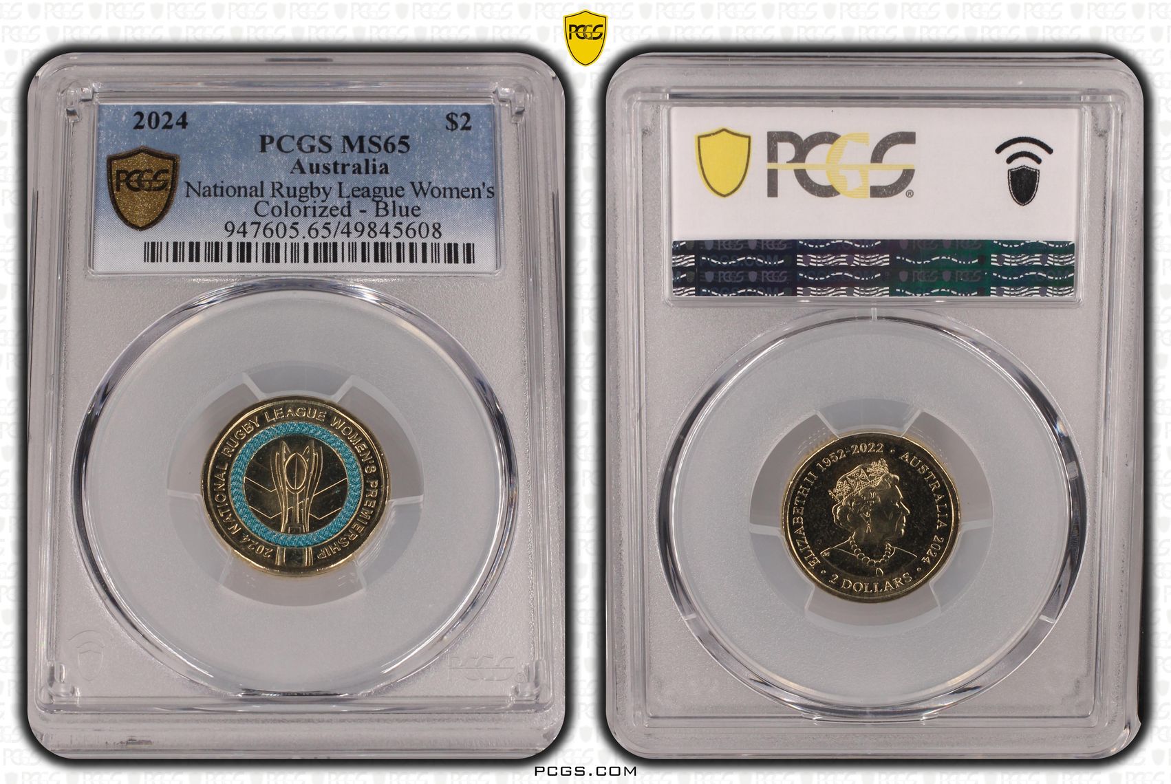 National Rugby League Women's Colorized - Blue , Two Dollar, 2024, PCGS MS65