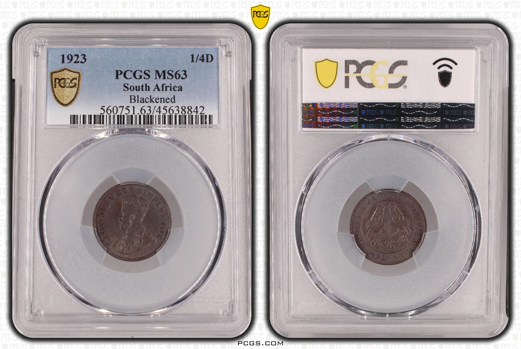 South Africa, Blackened, Farthing, 1923, PCGS MS63