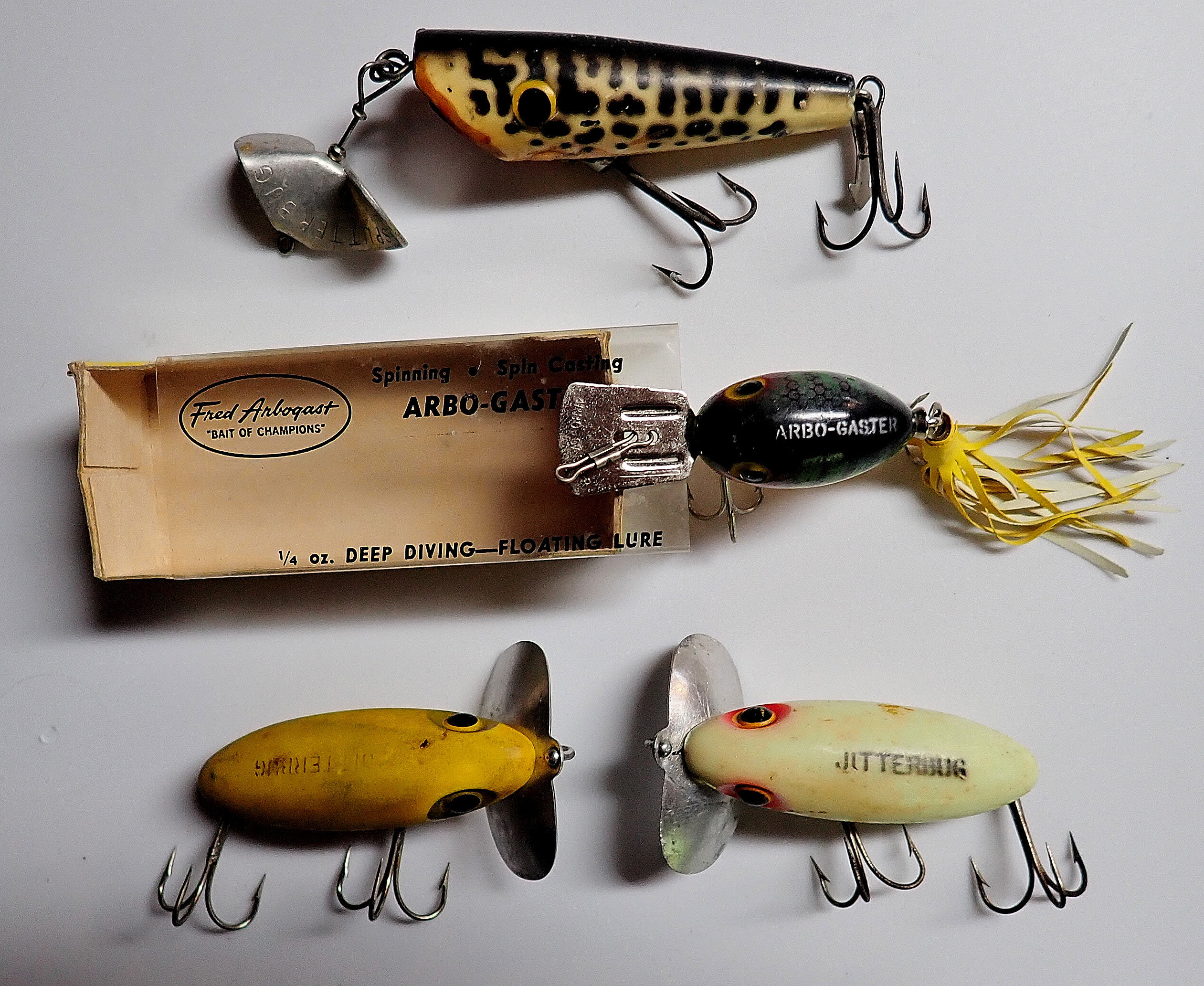Sold at Auction: Early Fred Arbogast Jitterbug Fishing Lure In Box