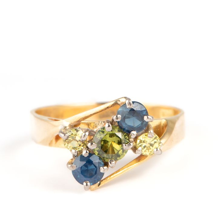 Blue & Green Sapphire Cluster Ring 18ct Gold