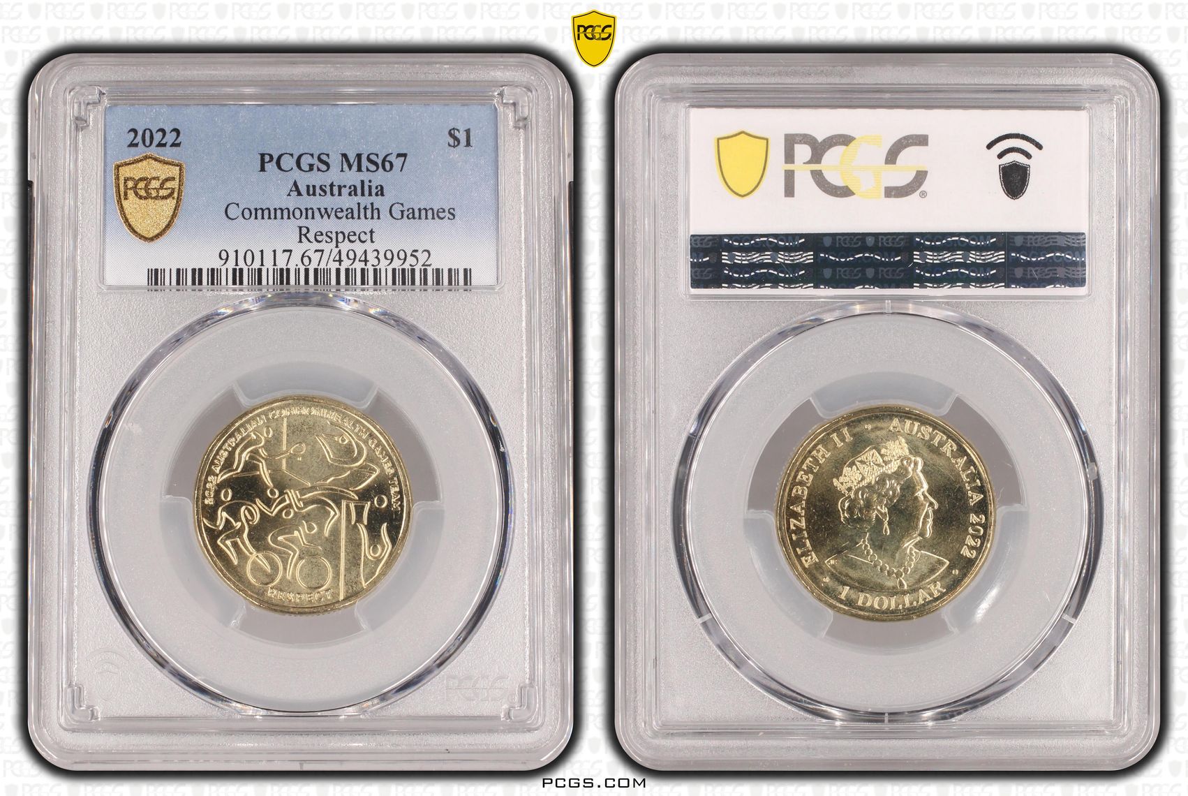 499 · Elizabeth II, Commonwealth Games -Respect  POP 9/0, One Dollar, 2022, PCGS MS67