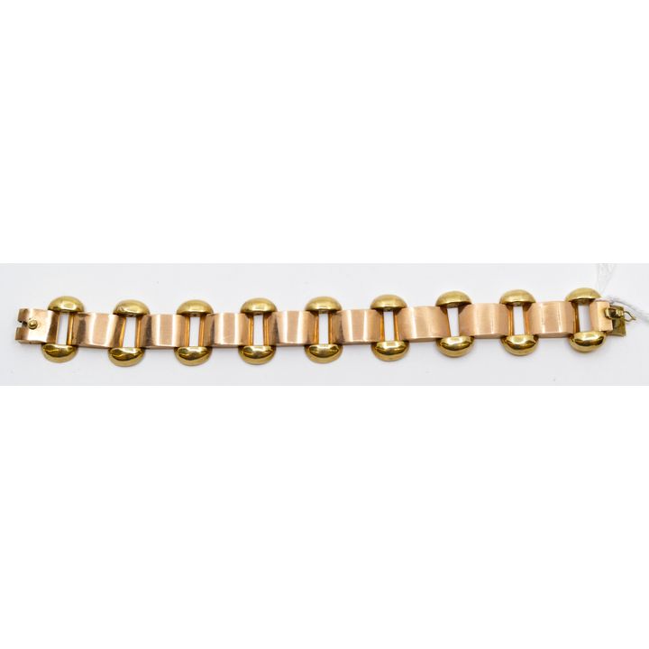 Austrian Art Deco 18k Two Tone Hollow Link 22mm Bracelet 7.25''