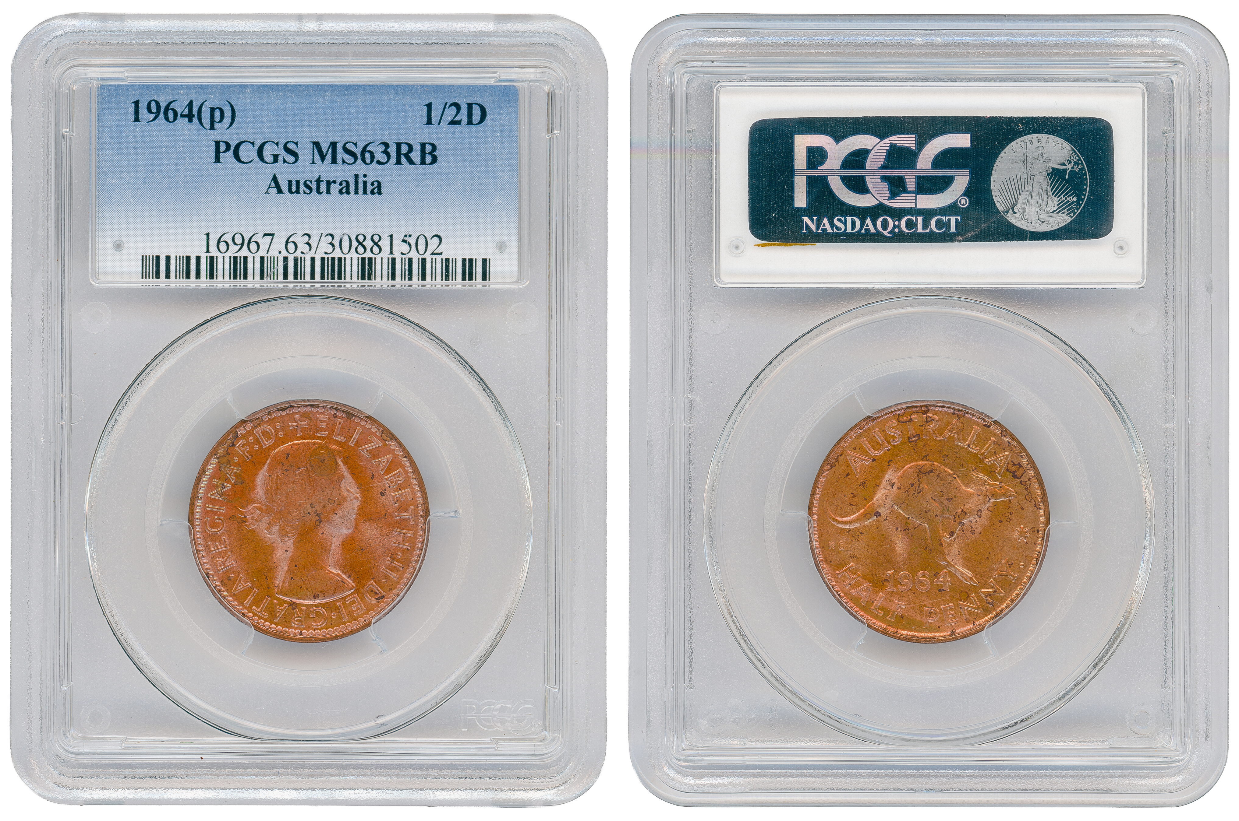 Elizabeth II, Halfpenny, 1964-Y., PCGS MS63RB