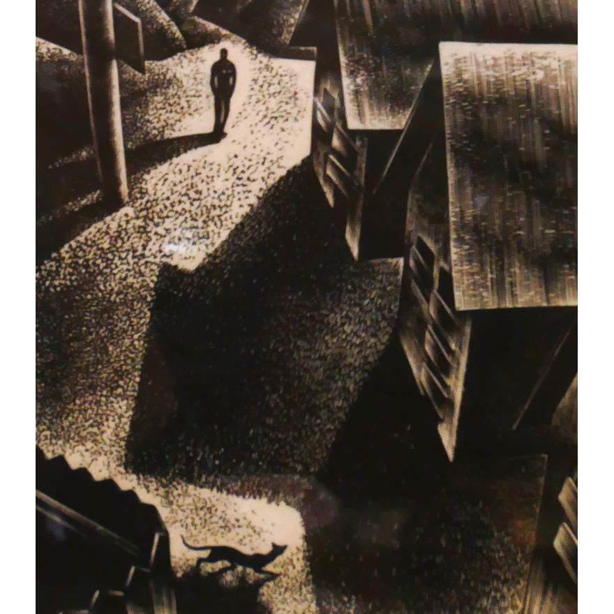 Lynn Ward 'Company Town' Wood Engraving Print Framed- 20x15''