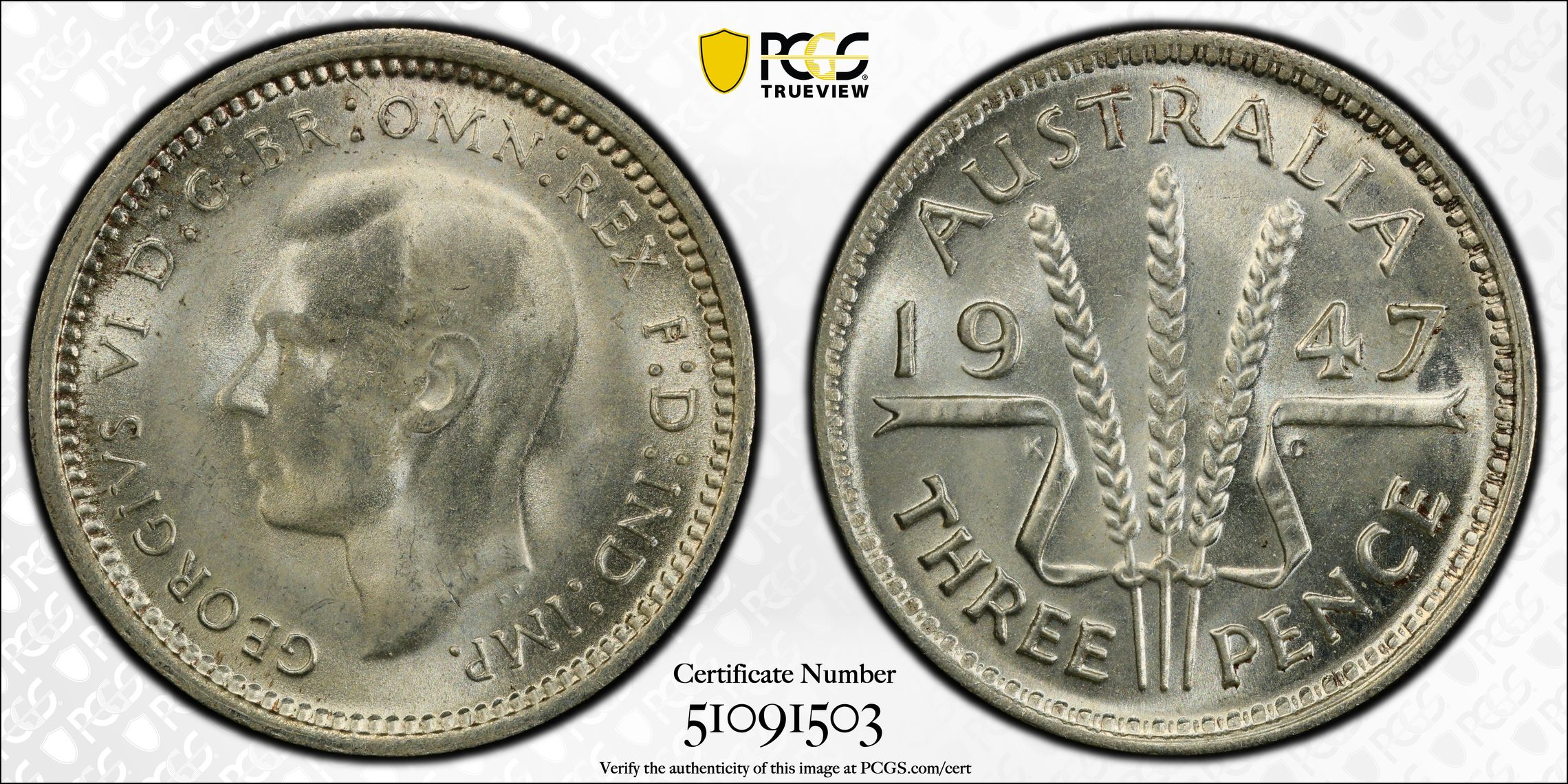 George VI, Threepence, 1947(m), PCGS MS66