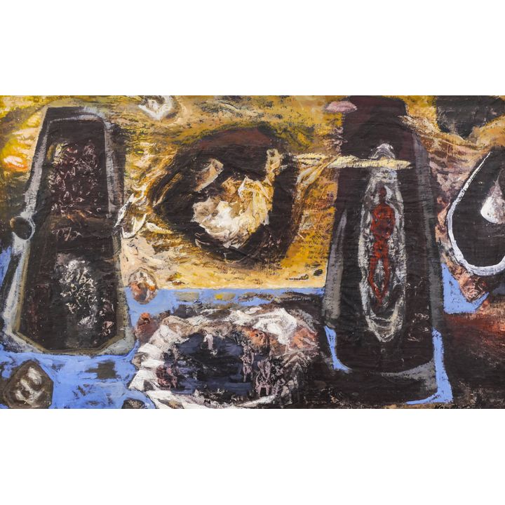 Kenneth Callahan ''Figure and Stones'' 1950's Tempera