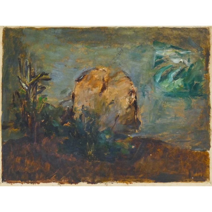 Arthur or Albert Runquist ''Landscape with Boulder'' Oil on Paper 14''x18''