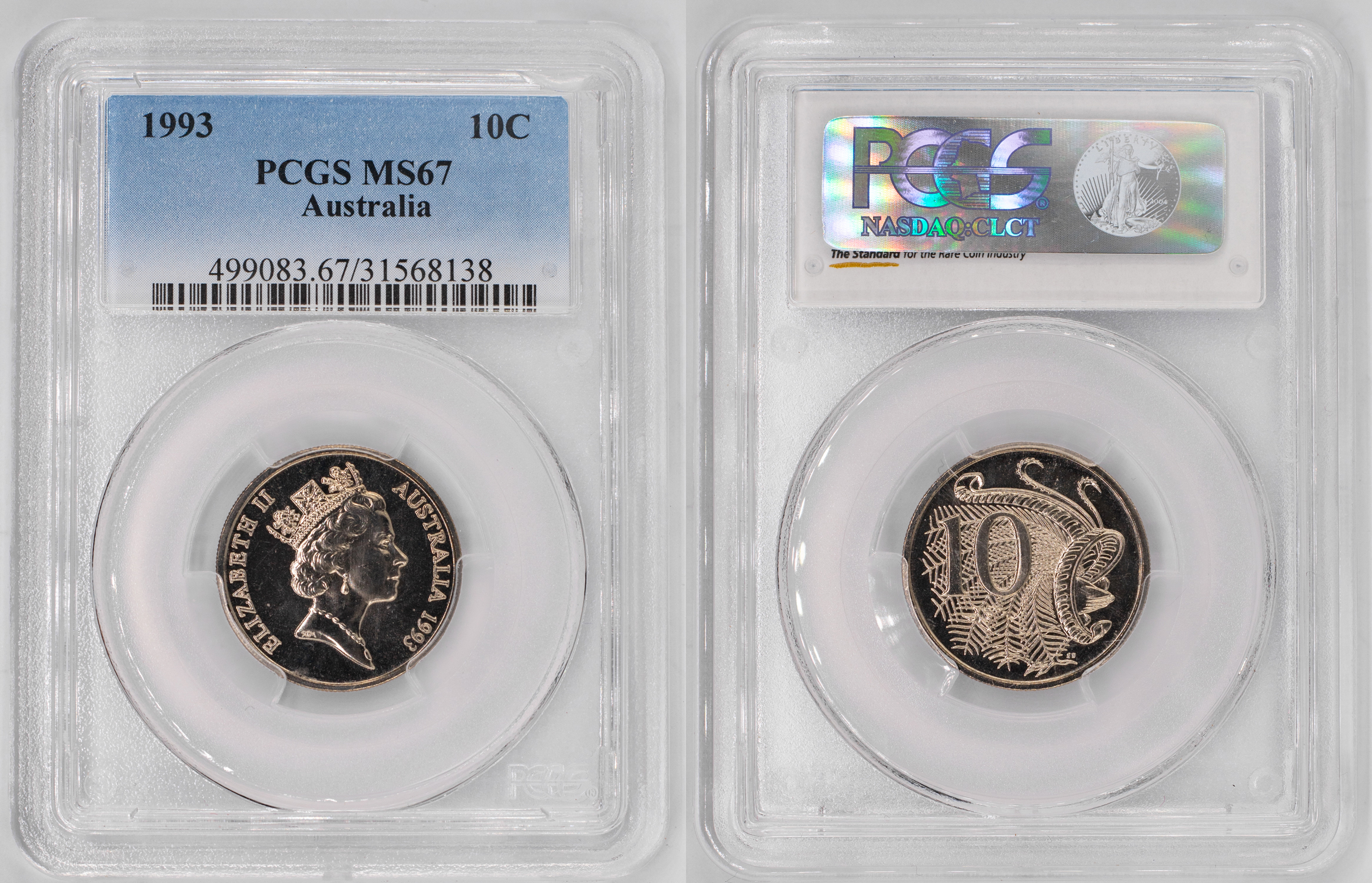 Elizabeth II, Ten Cent, 1993, PCGS MS67