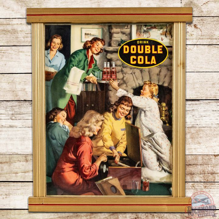 NOS Drink Double Cola Cardboard Sign & Factory Wooden Frame w/ Graphics