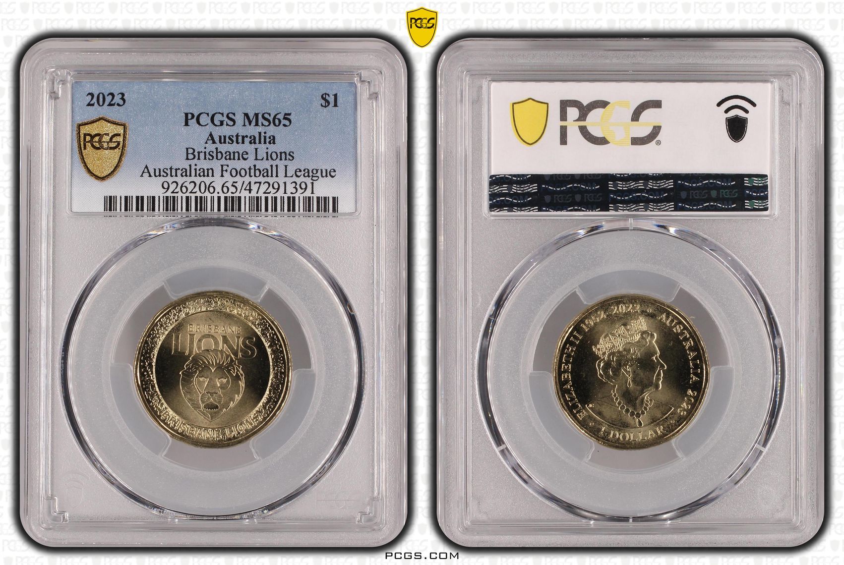Elizabeth II, AFL - Brisbane Lions , One Dollar, 2023, PCGS MS65