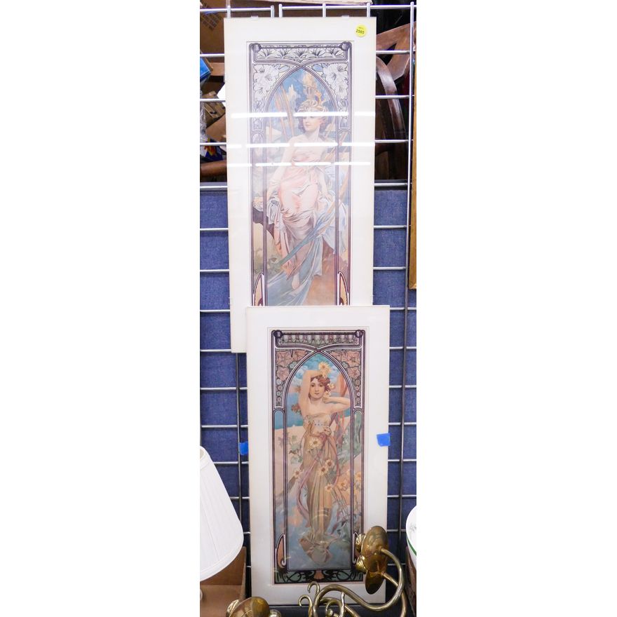 Pair Mucha Framed Prints- 23x10'' each
