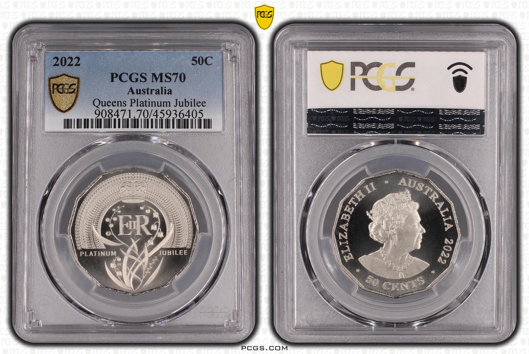 2022 Australia Fifty Cent, 50c Elizabeth II Platinum Jubilee PCGS - MS70 POP 6/0 -405
