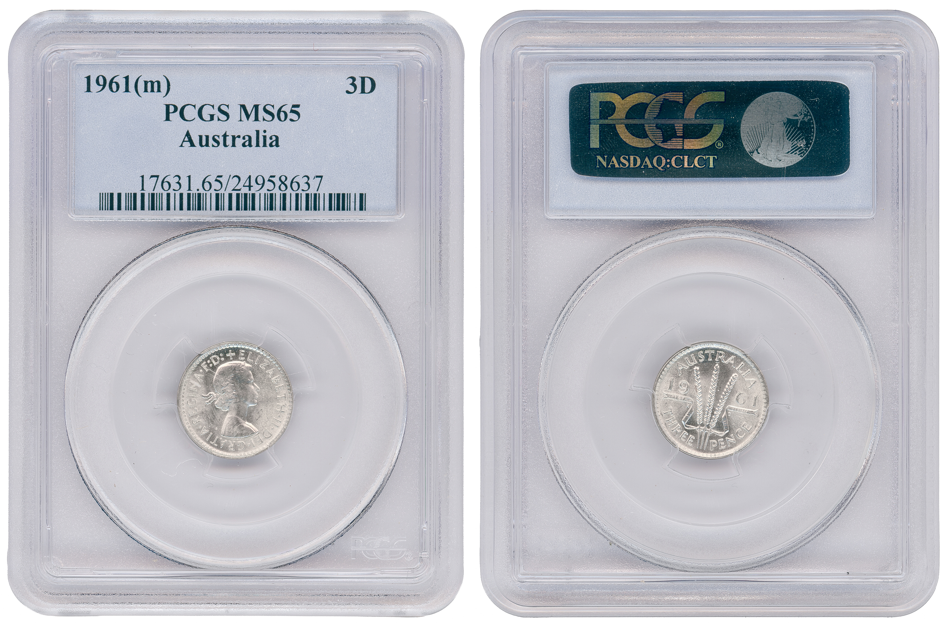 50 · Elizabeth II, Threepence, 1961(m), PCGS MS65