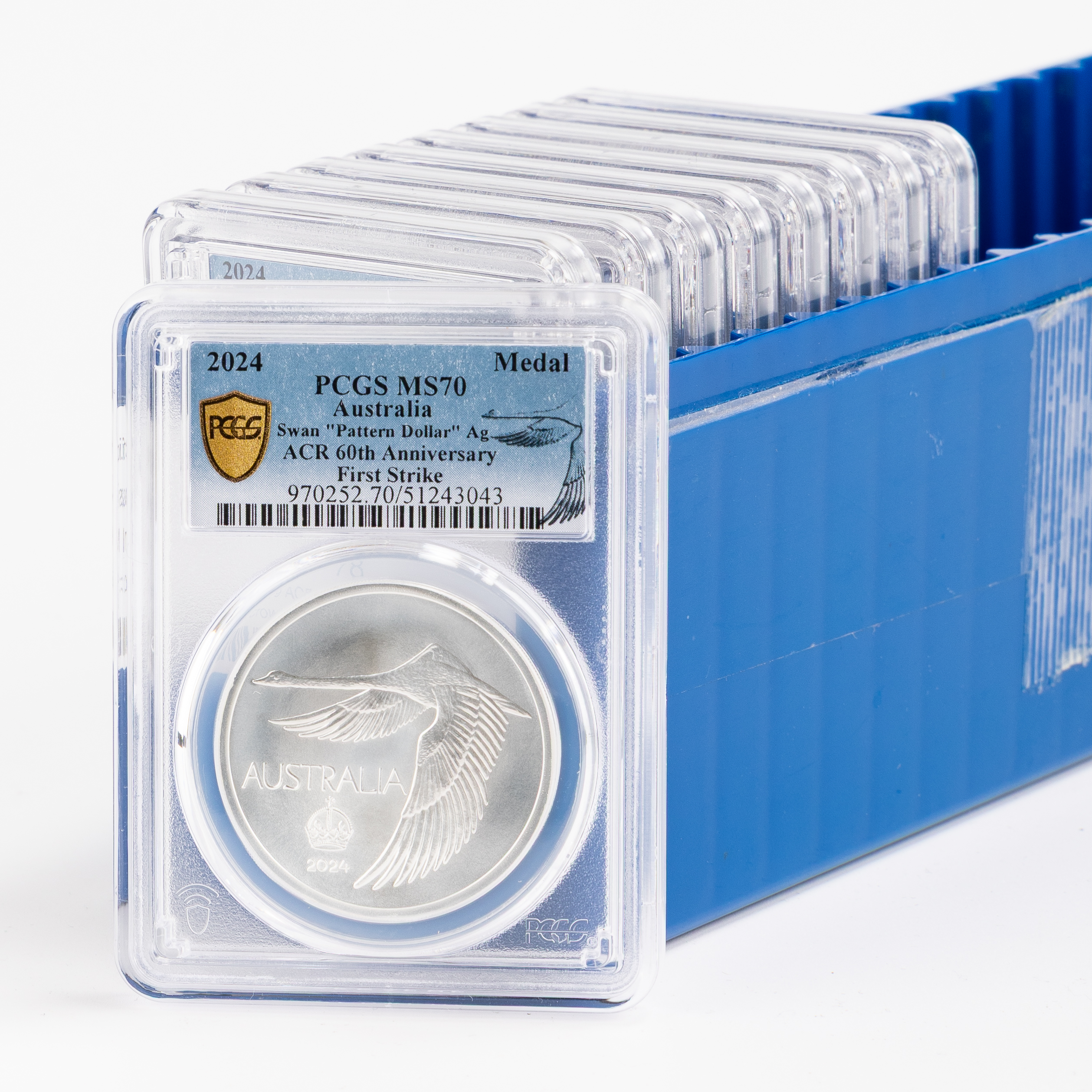 Group of 9 ACR Swan Pattern Dollar Silver Unc, Crown, 2024, PCGS MS70