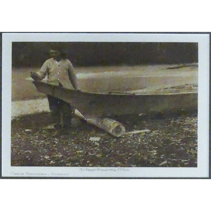 Antique Edward Curtis ''Canoe Finishing - Quinault'' Photogravure Framed 11.5''x13.5''