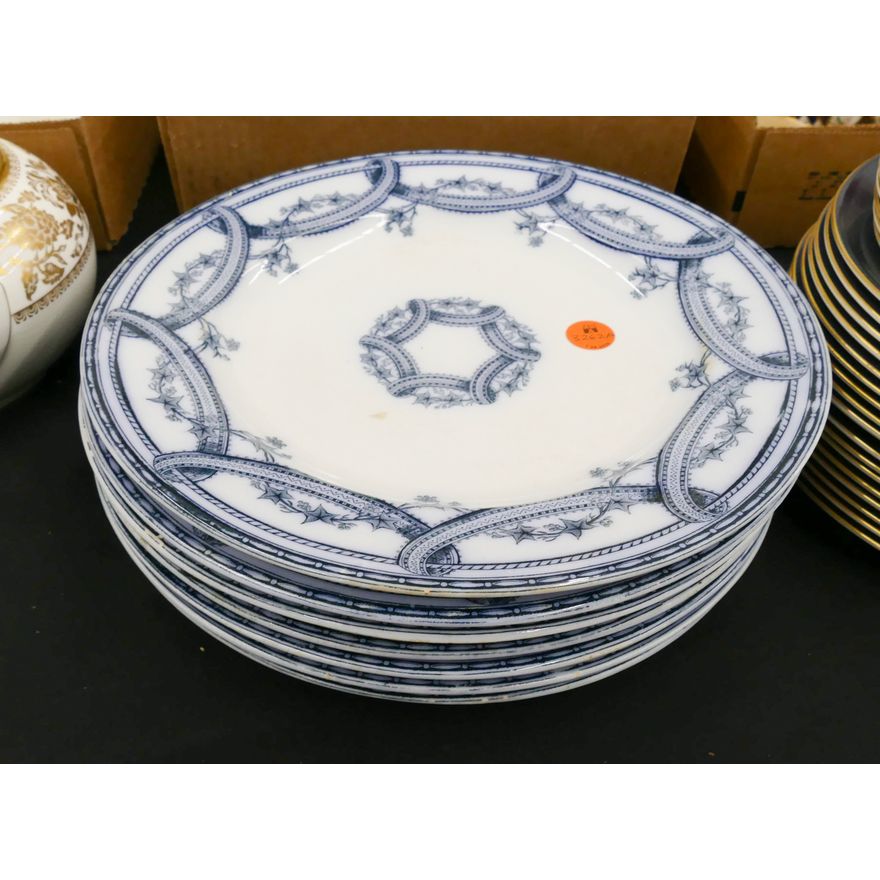 7pc Wedgwood & Co Cobalt Garland Porcelain Dinner Plates