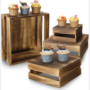 SIERAL 4 PIECES WOOD CUPCAKE DISPLAY STAND DECORATIVE DESSERT APPETIZER CAKE STAND RISERS WOODEN CRATE RUSTIC CAKE RISERS FOR DECO