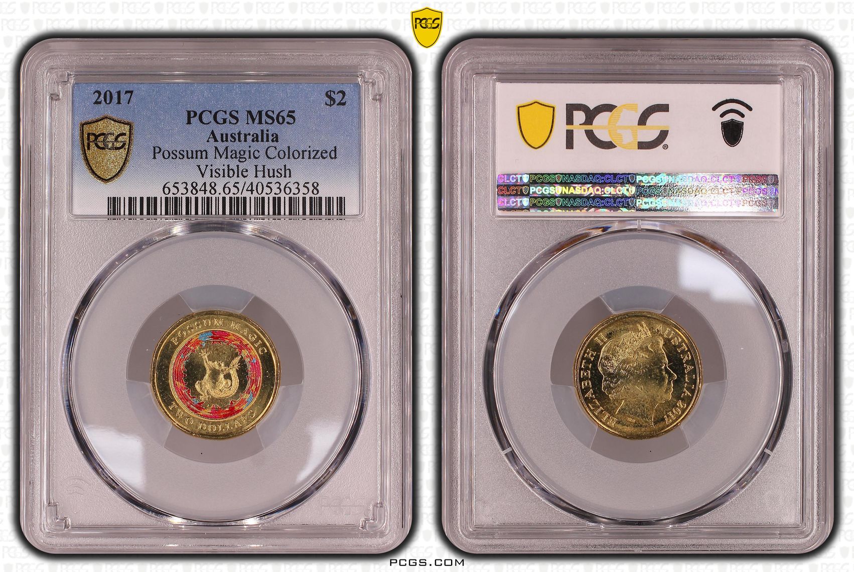 Possum Magic Colourised Visible Hush, Two Dollar, 2017, PCGS MS65