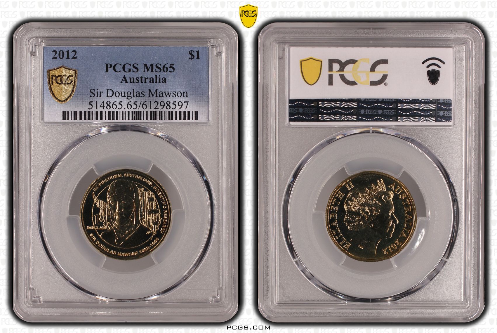 Sir Douglas Mawson, One Dollar, 2012, PCGS MS65