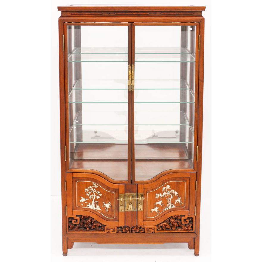 Fine Chinese Inlaid Rosewood Curio Cabinet 58.5''x32"