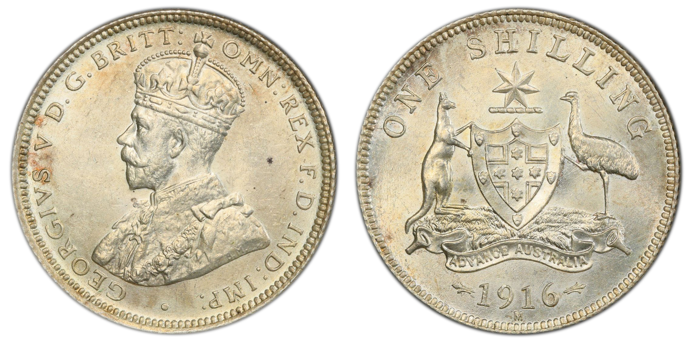 George V, , Shilling, 1916-M, PCGS MS63