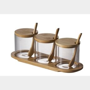Glass Spice Storage Jar 2 Piece Set With Wooden Lid And Spoon -YM-KSC02 - | Bar 9901064244465 - 51745/3508 SN B1 (S7)