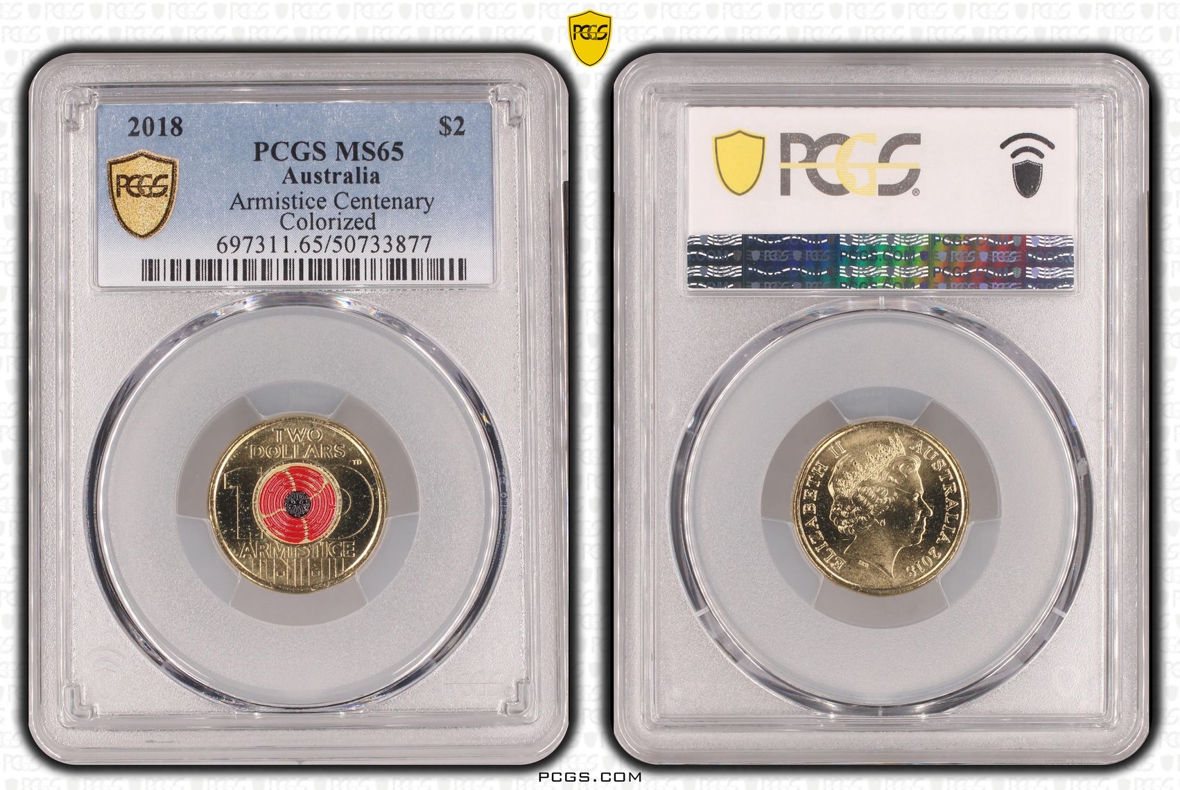 Armistice Centenary Colorized , Two Dollar, 2018, PCGS MS65