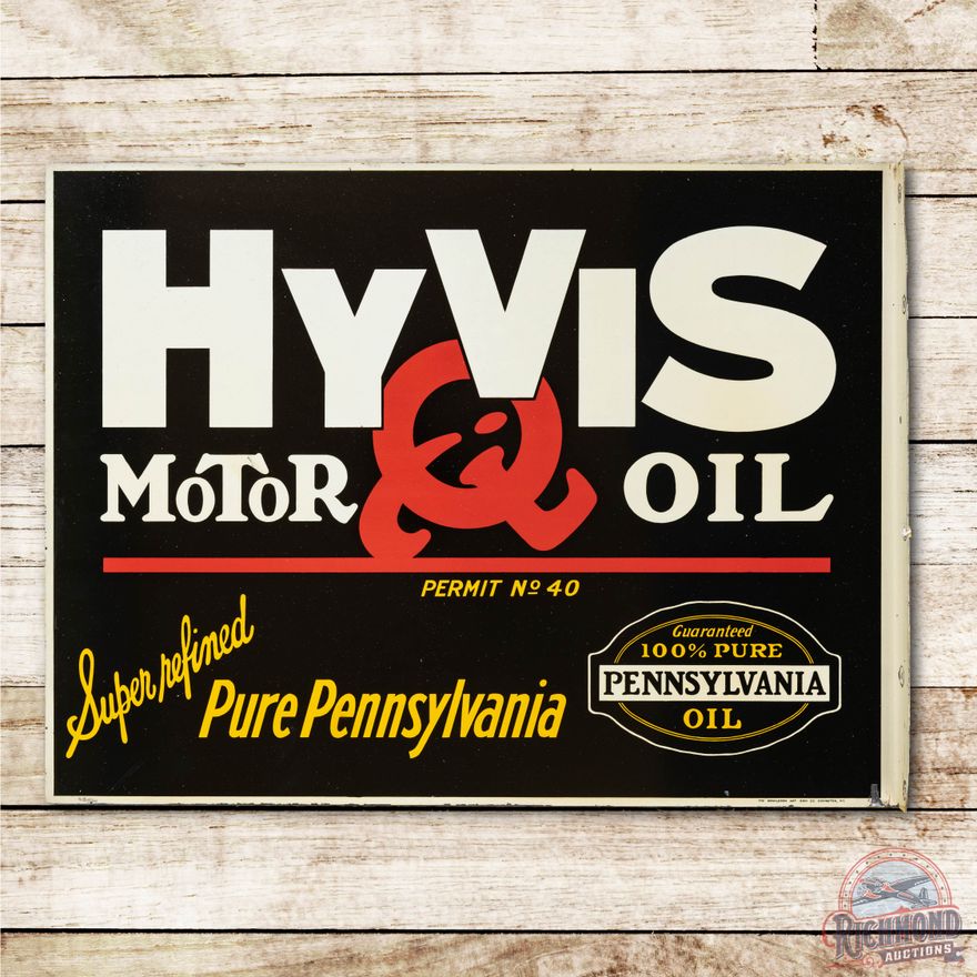 Rare HyVis Motor Oil Metal Flange Sign TAC 9 & 8.75