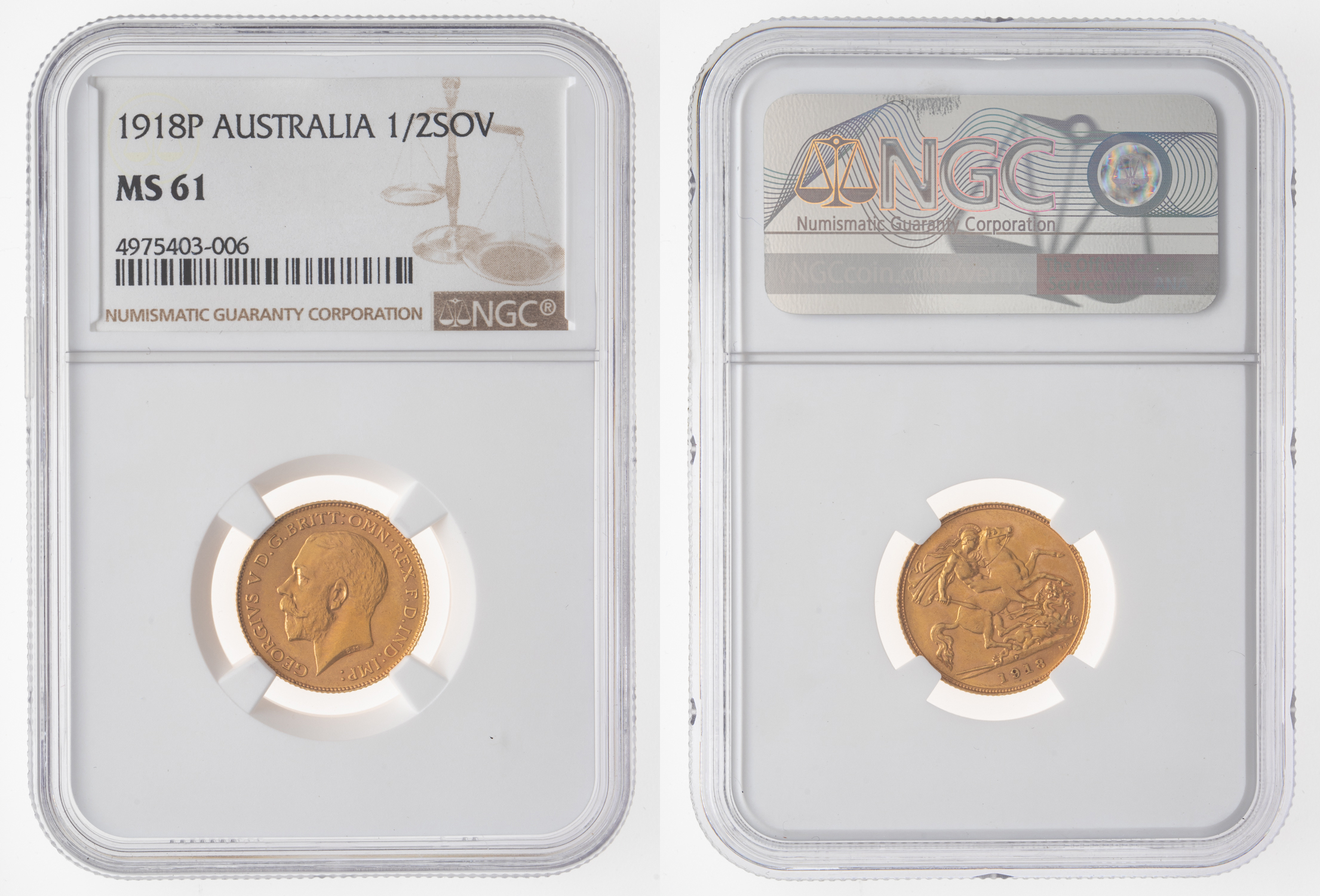 George V, Half Sovereign, 1918-P, NGC MS 61