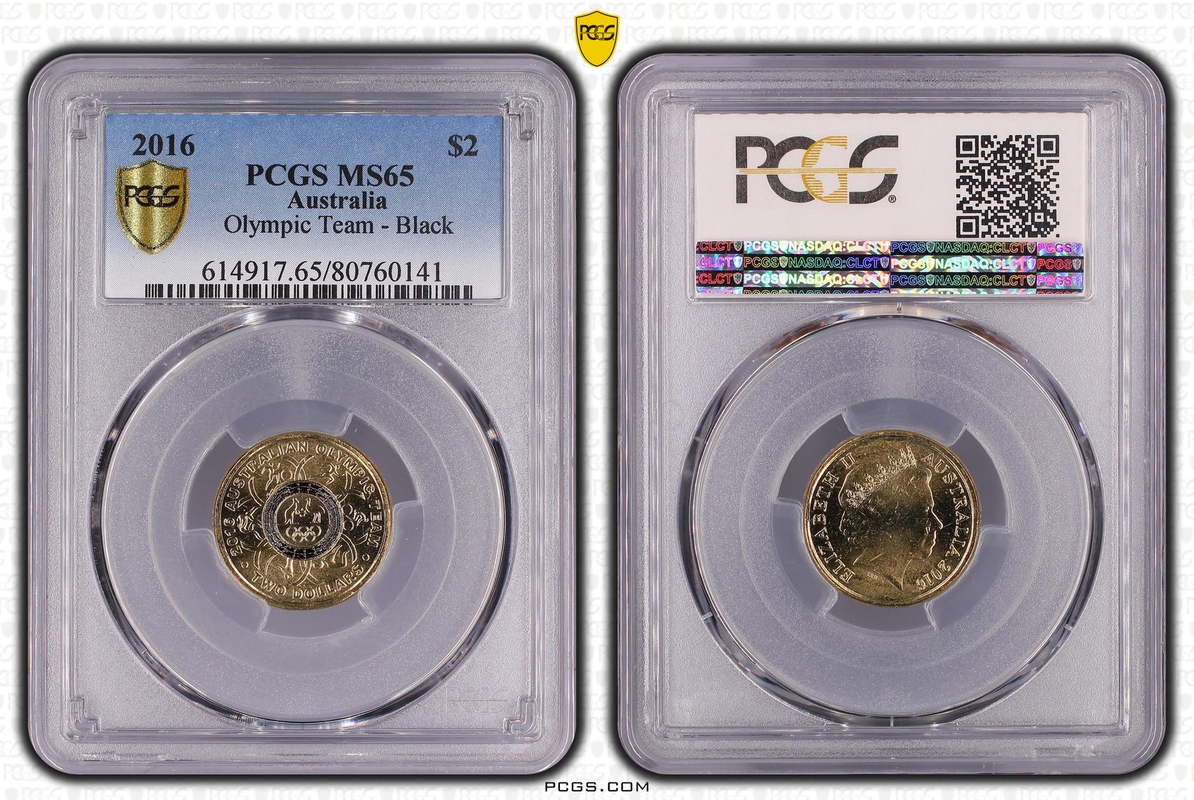 Elizabeth II, Olympic Team - Black, Two Dollar, 2016, PCGS MS65