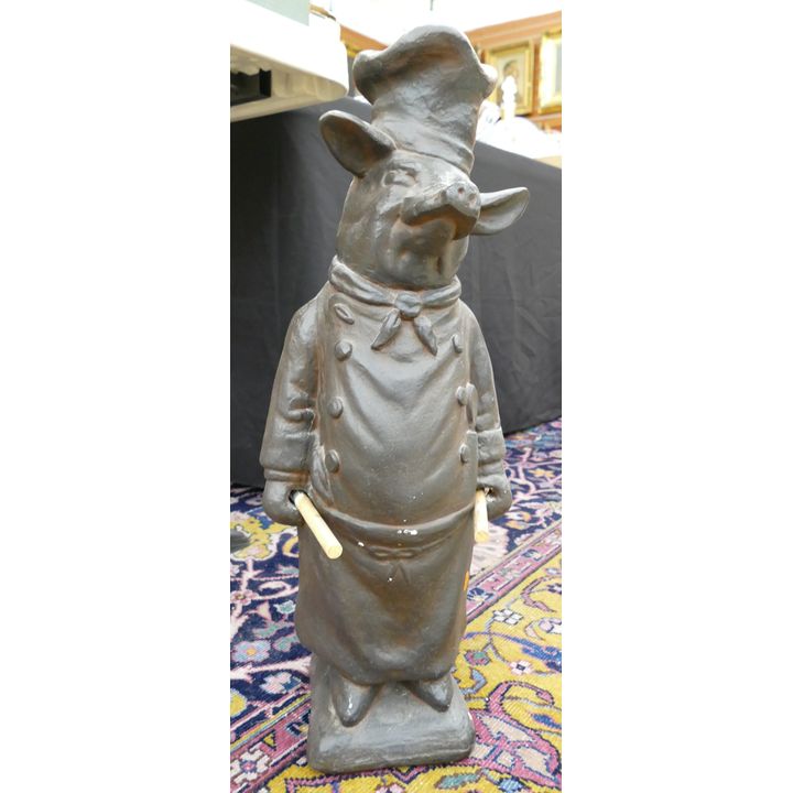 Brown Pig Chef Plaster Sculpture 25''