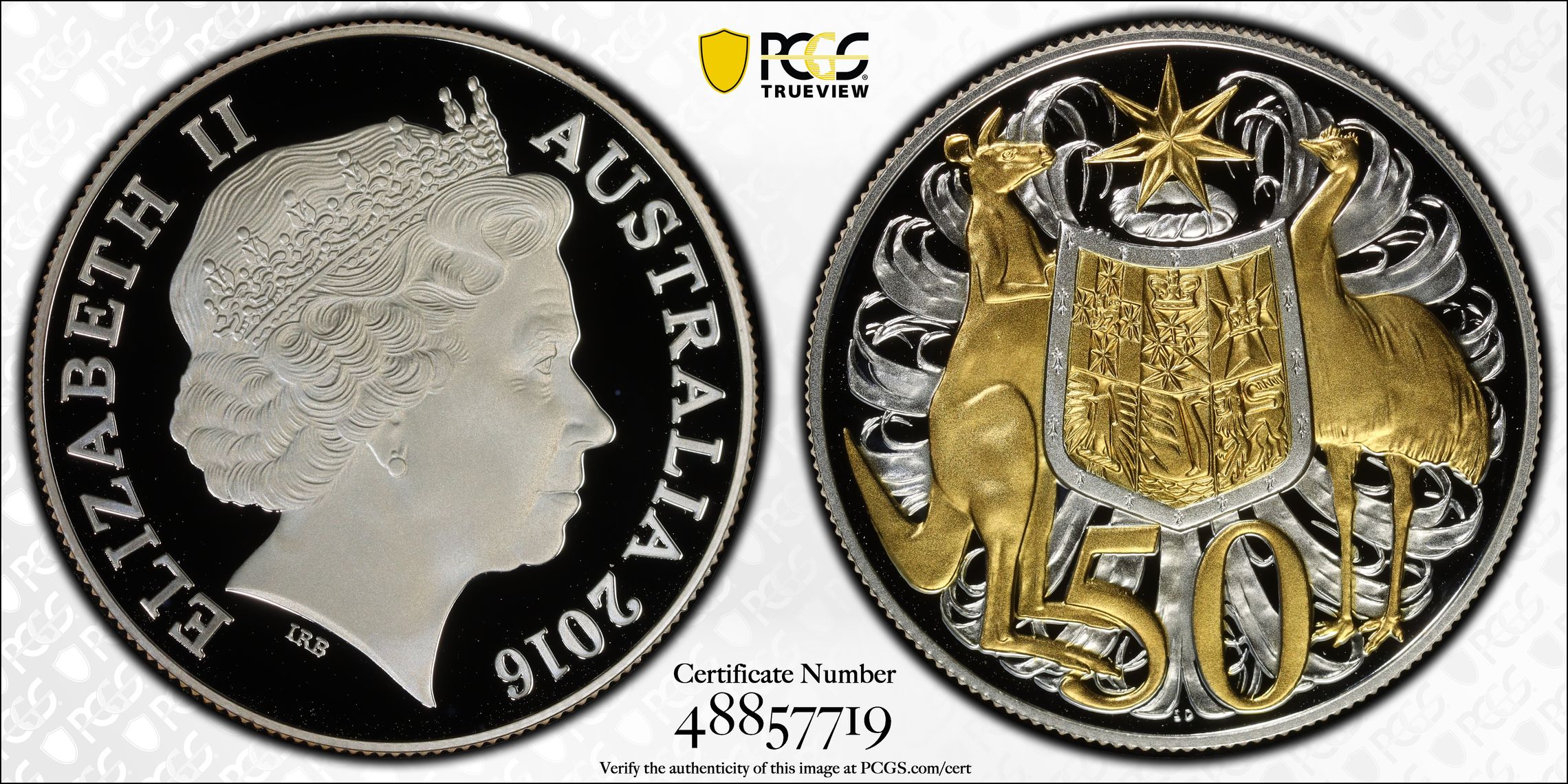 Selective Gilt Silver - 50th Ann. Decimal Currency, Fifty Cent, 2016, PCGS PR69DCAM