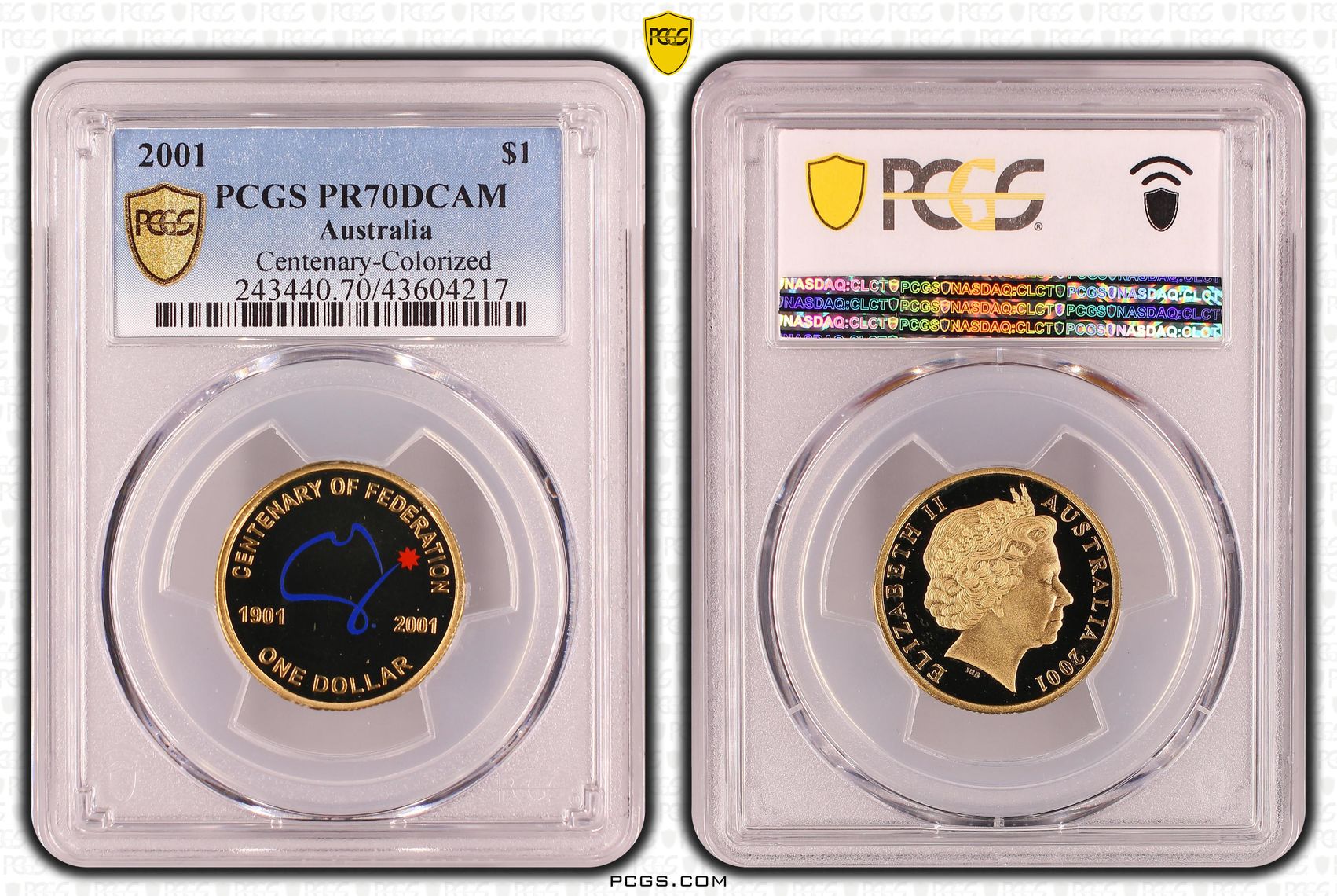 Elizabeth II, Centenary-Colorized, One Dollar, 2001, PCGS PR 70DCAM