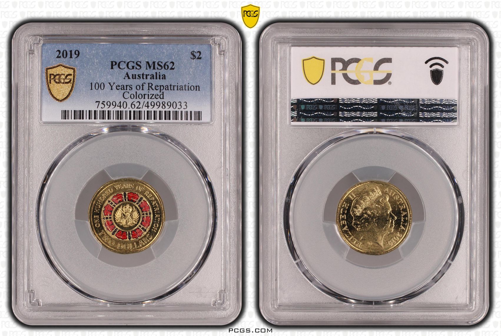 100 Years of Repatriation Colourised, Two Dollar, 2019, PCGS MS62