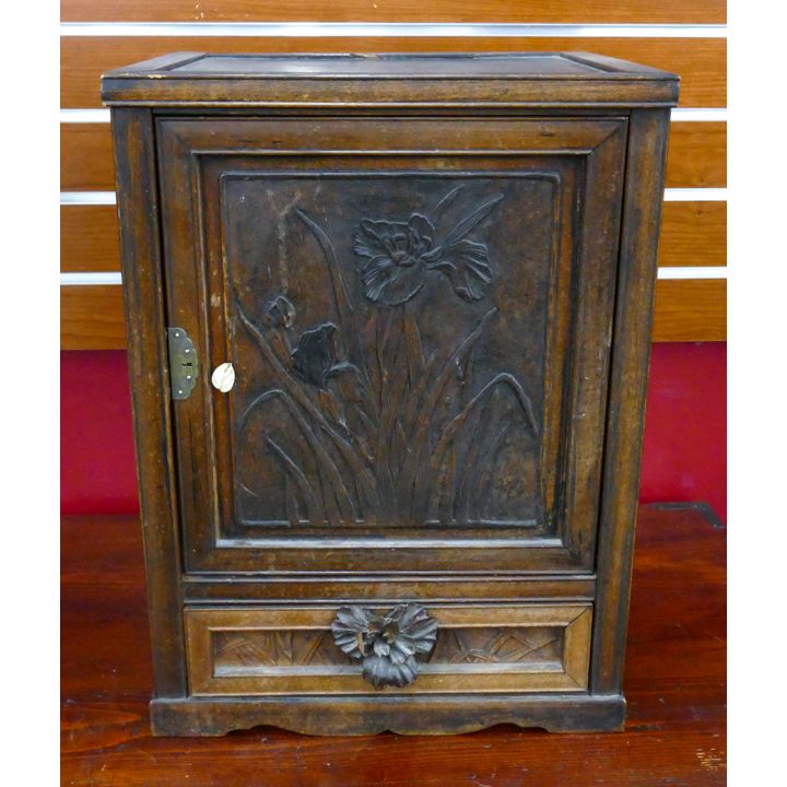 Antique Japanese Wood Iris Tea Cabinet 18''x13''x11''