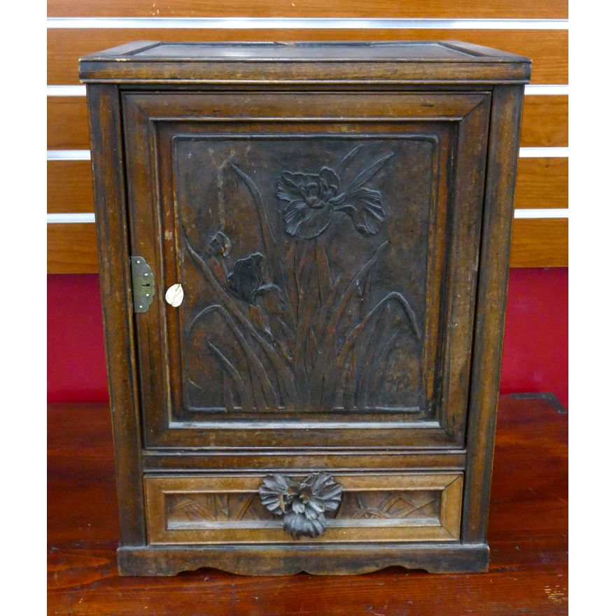 Antique Japanese Wood Iris Tea Cabinet 18''x13''x11''