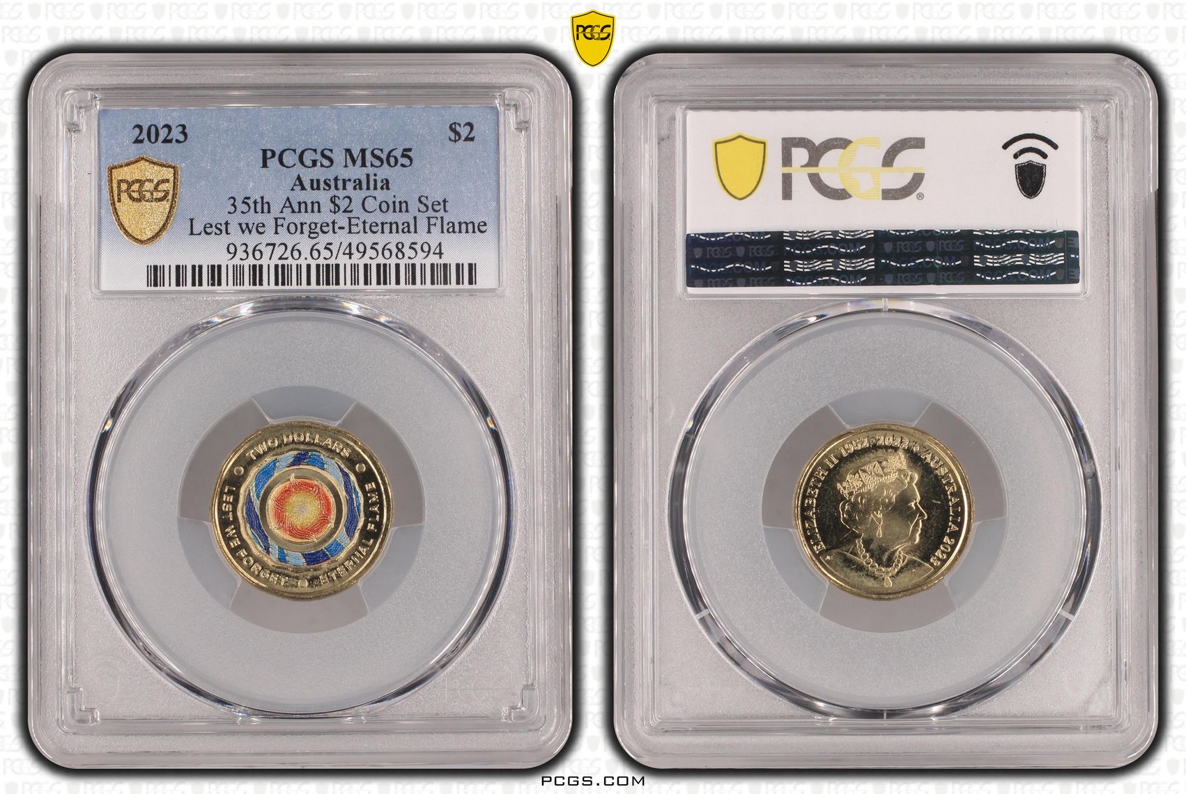 35th Ann $2 Coin Set Colorized Lest we Forget-Eternal Flame, Two Dollar, 2023, PCGS MS65