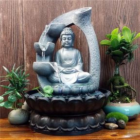 BUDDHA TABLETOP WATERFALL FOUNTAIN MEDITATION RELAXING INDOOR DECORATION, ZEN FOUNTAIN FOR HOME, OFFICE, BEDROOM DECORATION(GREY 2
