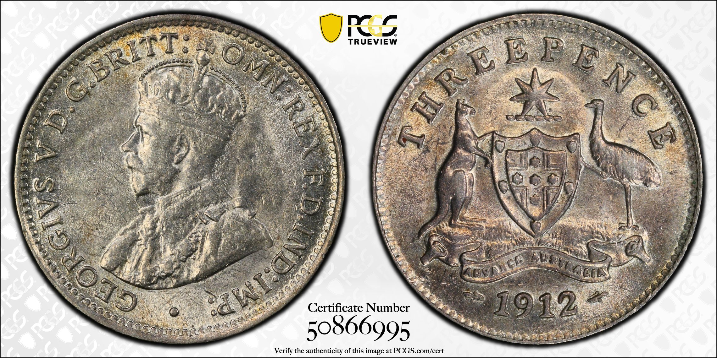 George V, Threepence, 1912, PCGS MS62