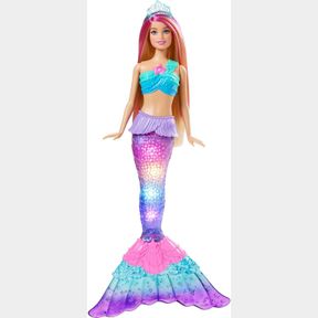BARBIE DREAMTOPIA DOLL, MERMAID TOY WITH WATER-ACTIVATED LIGHT-UP TAIL, PINK-STREAKED HAIR & 4 COLORFUL LIGHT SHOWS