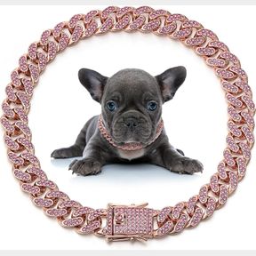 LEIFIDE DOG CHAIN COLLAR DIAMOND LINK DOG COLLAR 12 MM WIDE DOG NECKLACE METAL CAT CHAIN PET CRYSTAL COLLAR JEWELRY ACCESSORIES FO