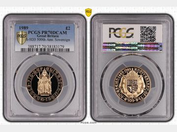 1989 ELIZABETH II TUDOR ROSE PROOF GOLD 2 POUND PR70 DCAM TOP POP!