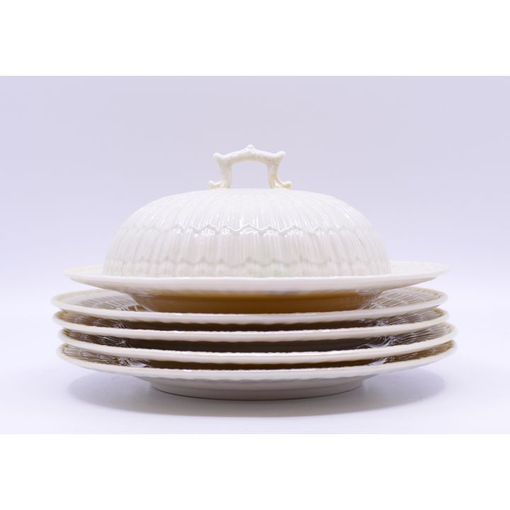 5pc Belleek Black Mark Nautilus Plates & Covered Server- 9'' diameter