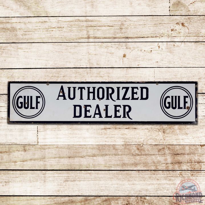 Gulf Authorized Dealer Double Sided Porcelain Sign w/ Logo
