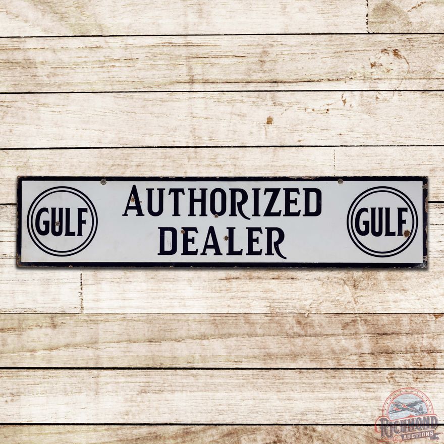 Gulf Authorized Dealer Double Sided Porcelain Sign w/ Logo