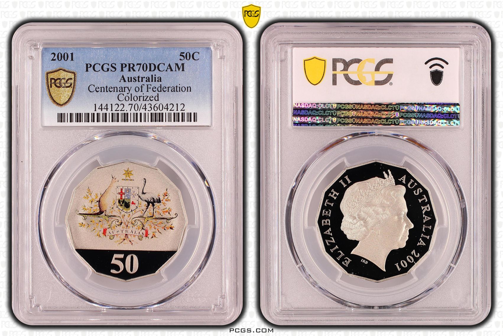 2001 Australian Fifty Cent, 50c Proof Centenary of Federation Colorized PCGS - PR70DCAM POP 80/0 -212