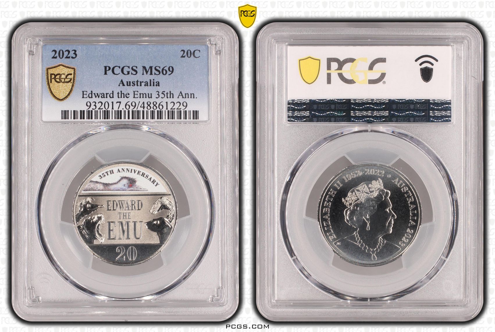 340 · Edward the Emu 35th Ann. , Twenty Cent, 2023, PCGS MS69